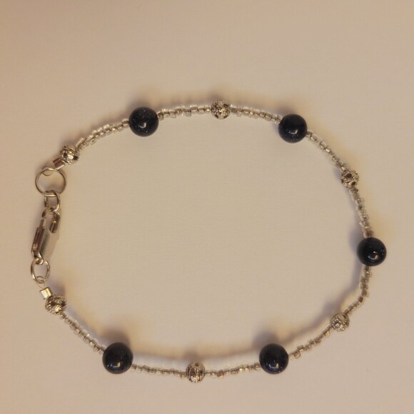 Handmade Blue Goldstone And Metal Beaded Bracelet - Picture 6 of 6